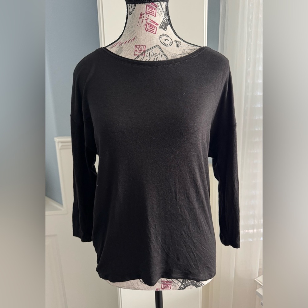 White House Black Market Black 3/4 Sleeve Boatneck Tee